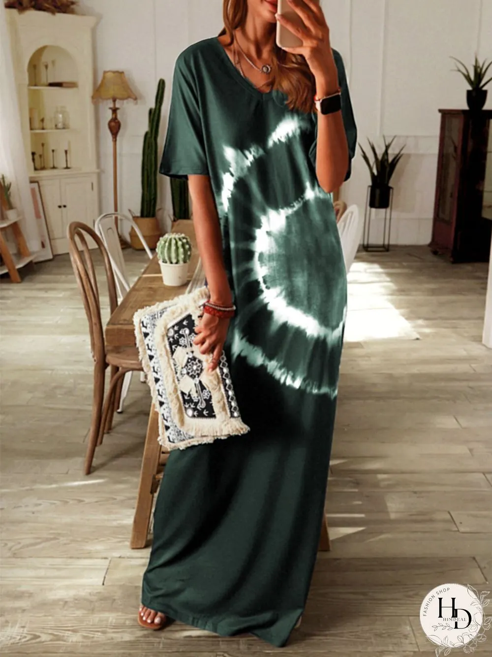 Women Casual Cotton Tie-Dye Knitting Dress