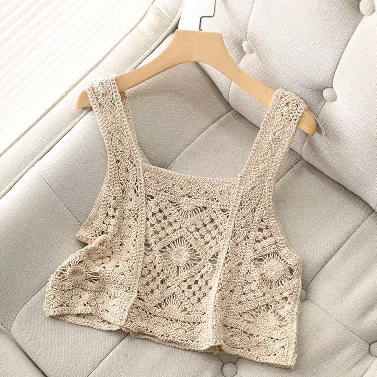 Tank Tops Women Solid Crop Hollow Out Designer All-match Knitted Casual Korean Style Students Popular Chic Simple Thin Outwear