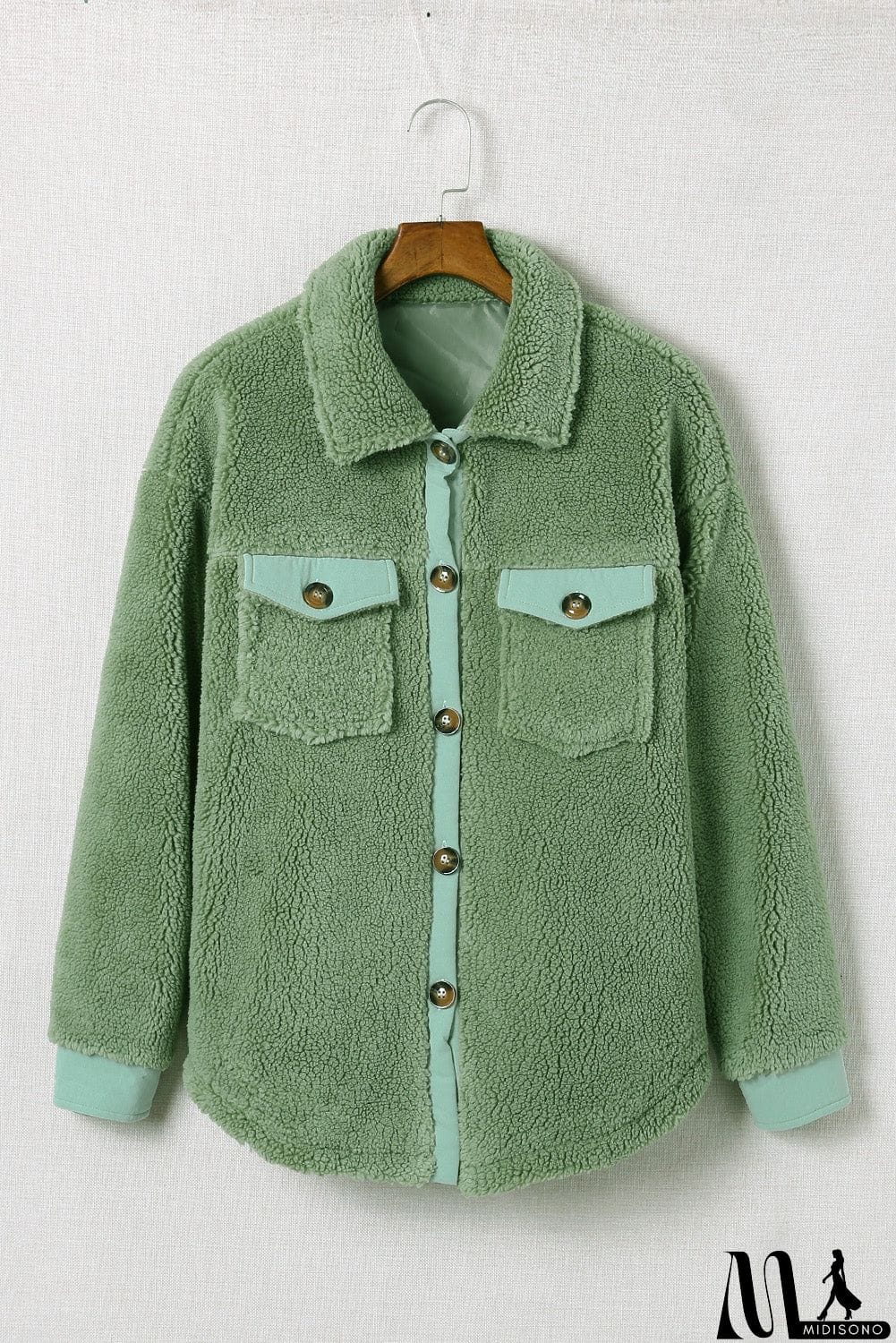 MidiSono - Flap Pocket Button Up Fleece Jacket