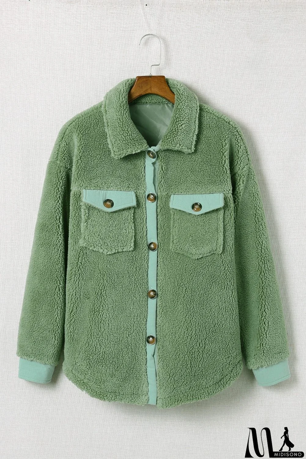 MidiSono - Flap Pocket Button Up Fleece Jacket