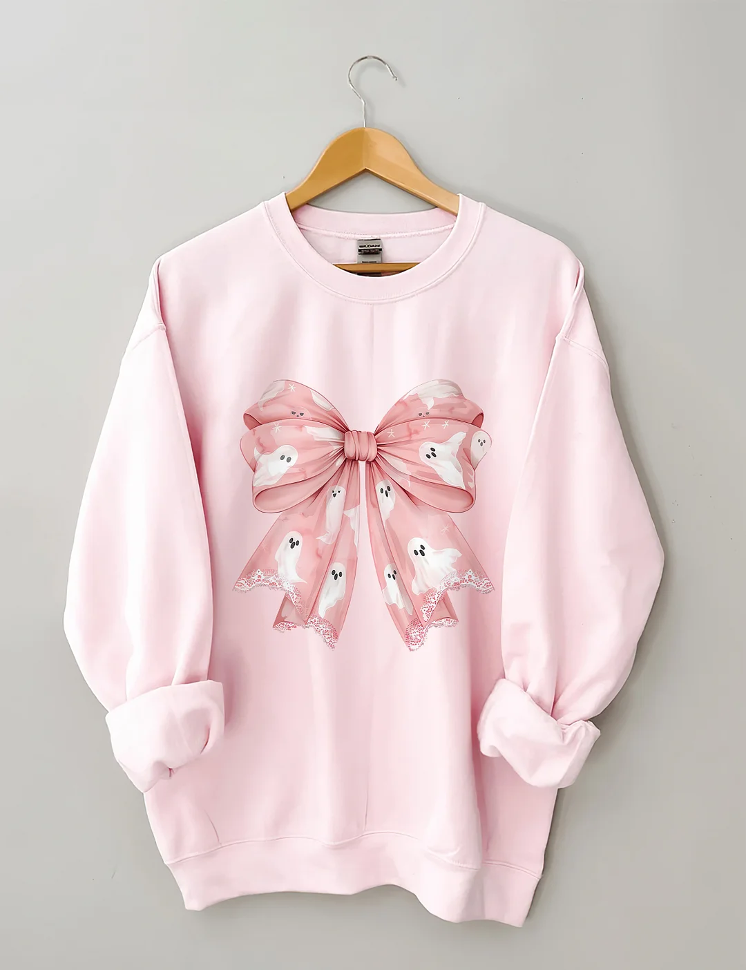 Pink Ghost Bow Coquette Halloween Sweatshirt