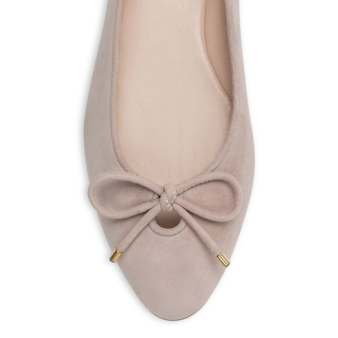 Women's Light Pink Vegan Suede Round Toe Slip On Ballet Flats with Bow