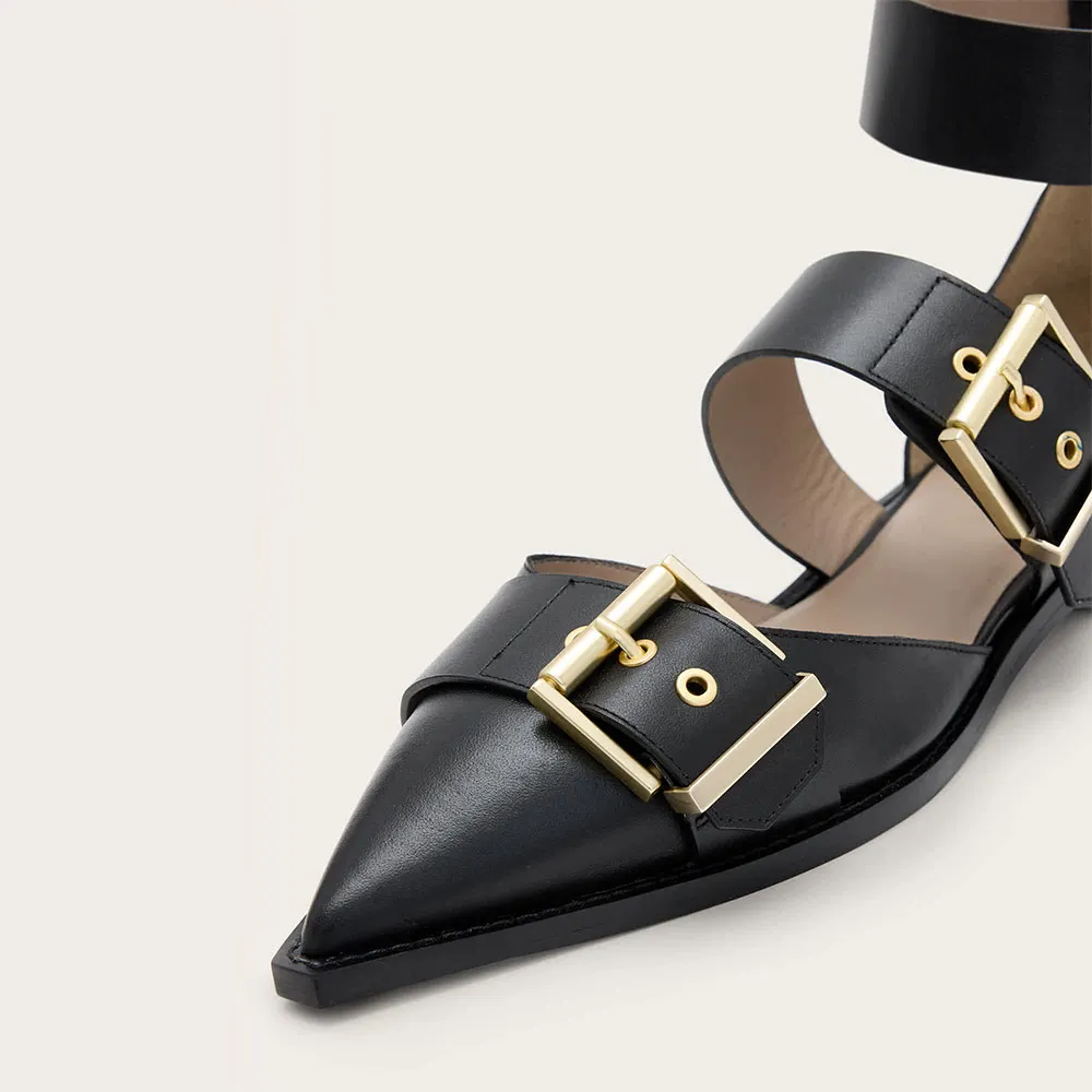 Fashion Black Pointed Toe Ankle Strap Buckled Women's Dress Flats