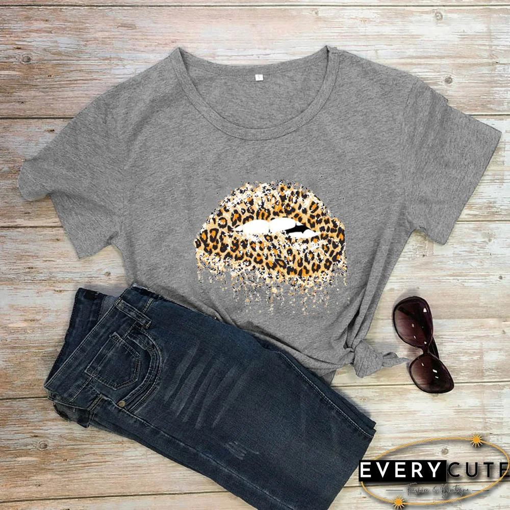 Funny Leopard Lips Dripping T-shirt TrendyPersonalityShirtsWomenFashionCasualPureCottonVintageShirt 90sAesthetic Tee
