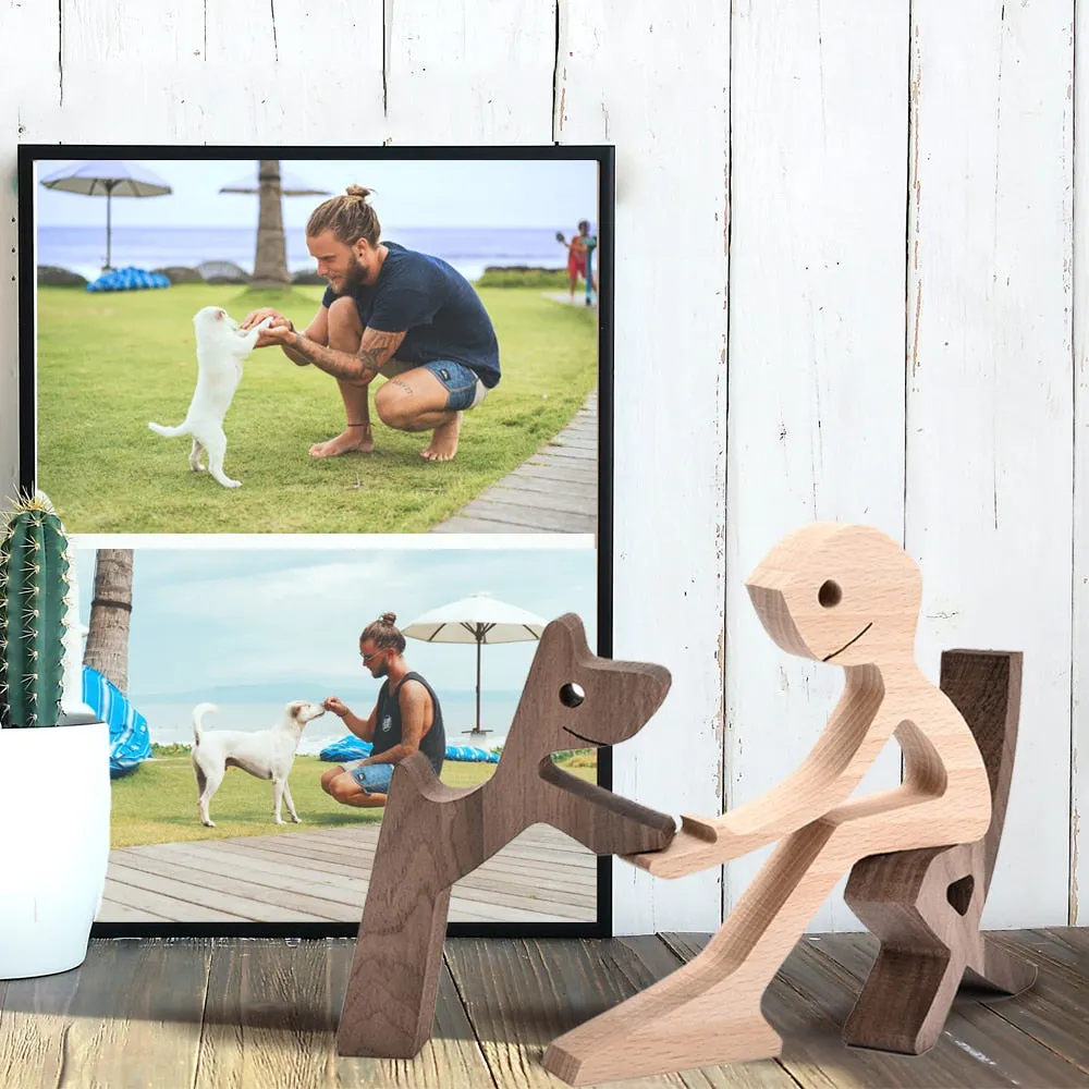 Family Puppy Wood Dog Craft Figurine Desktop Table Ornament Carving Model Creative Home Office Decoration Love Pet Dropshipping