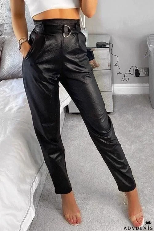Bleted PU Straight Leg Pants