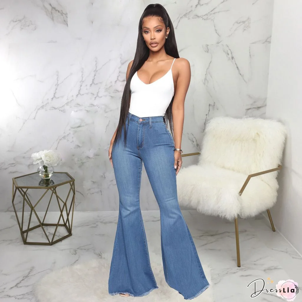 Pocket Design High Waist Slit Denim Pants