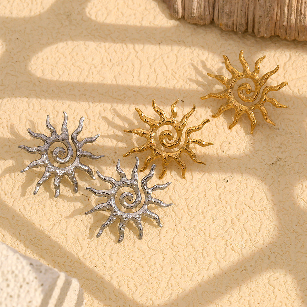 Ins Fashion Niche Design Personality Hot Pendant Stainless Steel 18K Gold Plated Sun Earrings For Women