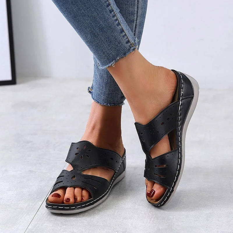 Women'S Sandals Summer Shoes Flats Sandals For Women Wedge Shoes Open Toe Comfy Soft Platform Sandals Wear-Resistant Carved Shoe