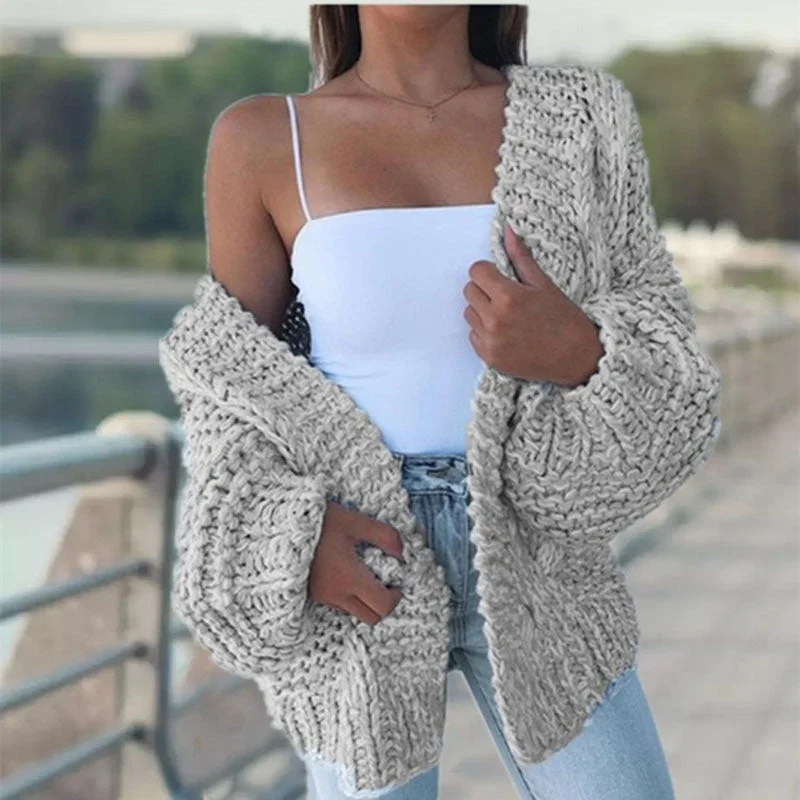 Women Batwing Long Sleeve Loose Cardigan Sweater Autumn Winter Solid Oversized Outerwear Casual Thick Tops Jumper