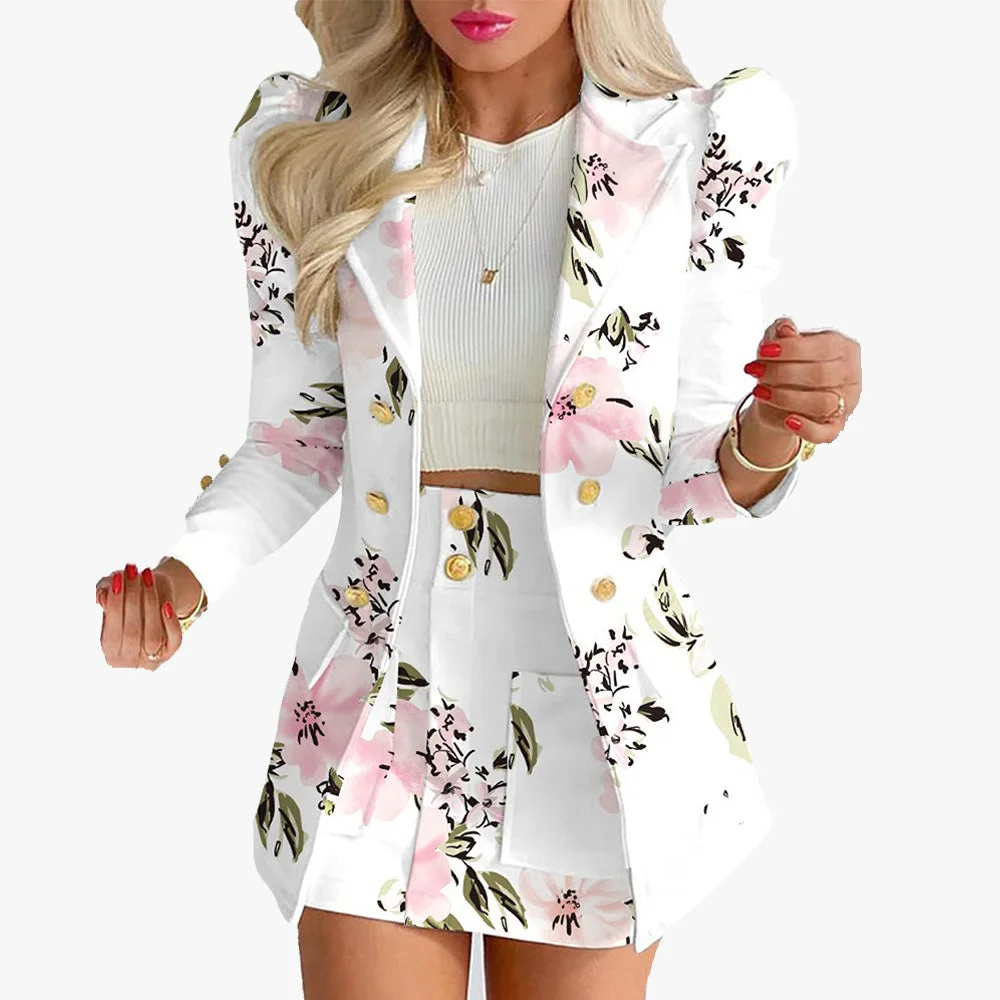 Uveng Crocheted Flower Printed Elegant Graceful Commute Slim-fit Suit Skirt