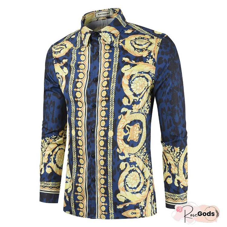Men Print Black Shirt Luxury Casual High Quality Business Formal Slim Men's Dress Shirts