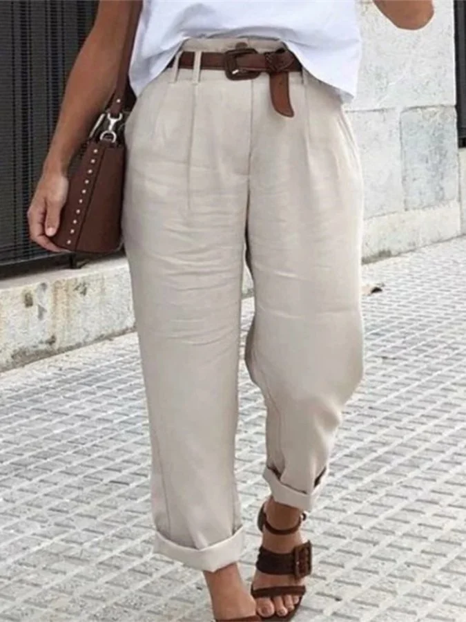 Women's High Waist Pockets Solid Color Casual Pants