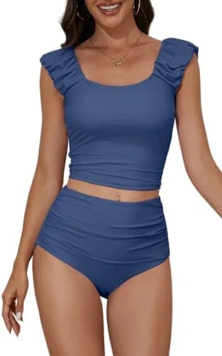 Two Piece Ruched Tummy Control Tankini for Women 