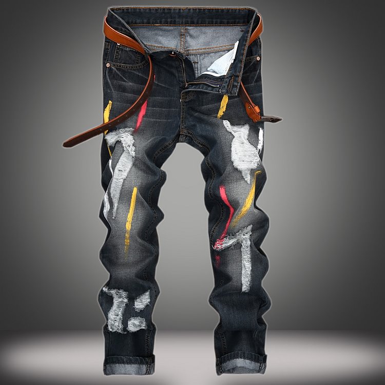 BrosWear Watercolor Distressed Vintage Straight Jeans