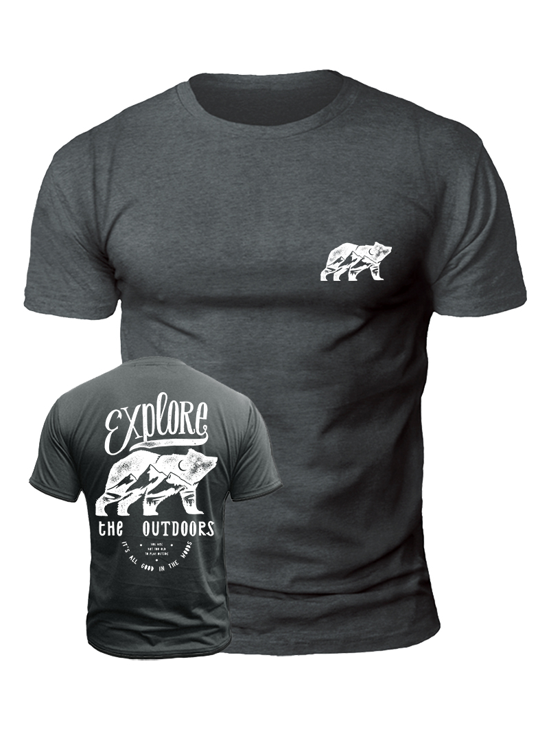 Men's Explore The Outdoors Print Casual Short Sleeve T-shirt