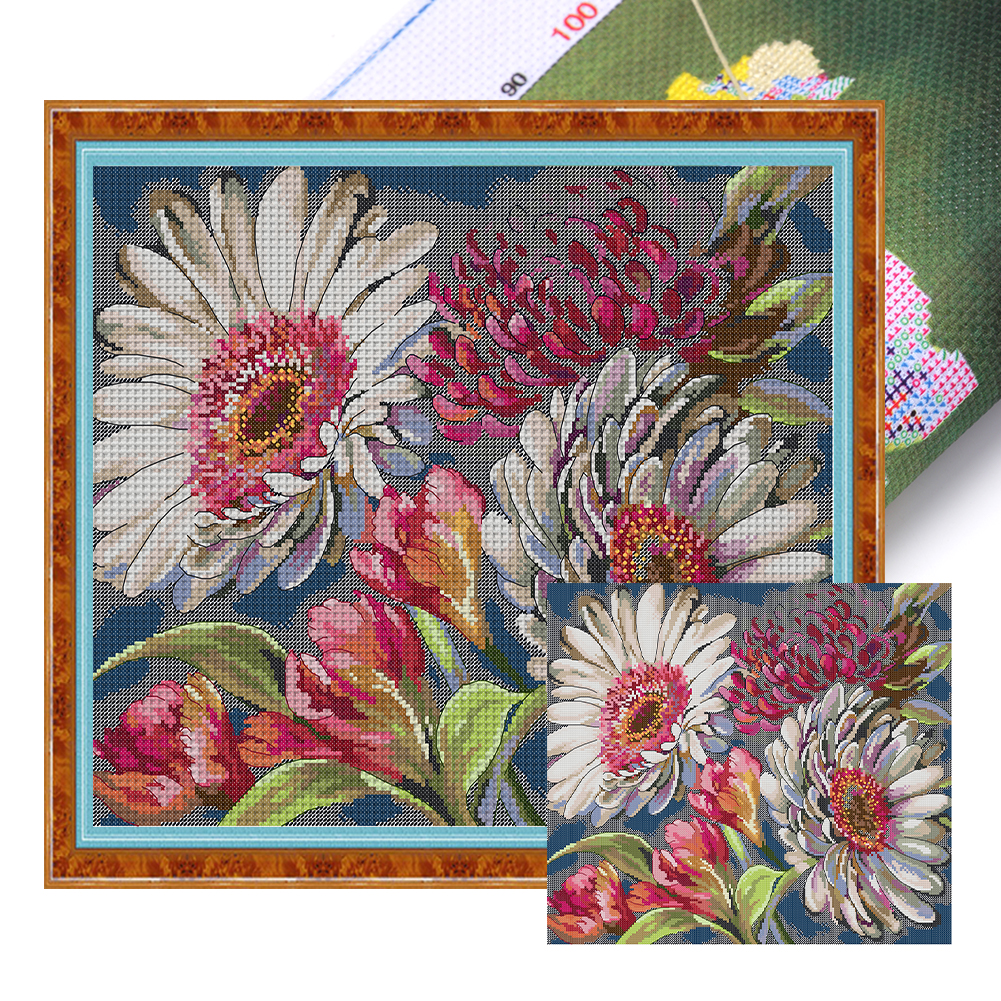 Watercolor Flower Full 14CT Pre-stamped Canvas(44*38cm) Cross Stitch(backstitch)
