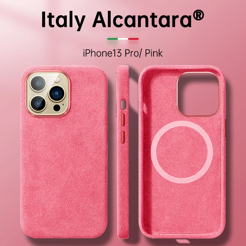 Italian Alcantara Case for iPhone 15 Pro Max Business Leather Phone Back Cover for iPhone 13 Pro Max Magnets 