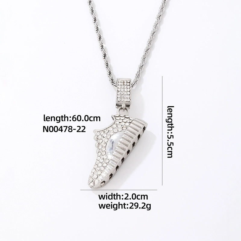 Hip-Hop Vintage Style Rock Shoe 304 Stainless Steel Copper Plating Inlay Zircon K Gold Plated Rhodium Plated Men's Pendant Necklace