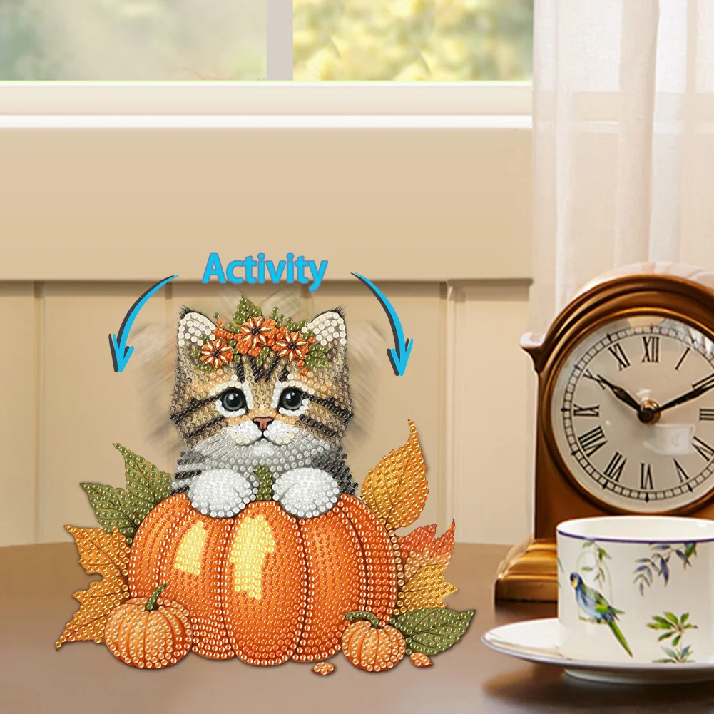2D Flat Cat DIY Shaking Head Cat Pumpkin Diamond Painting Desktop Decorations