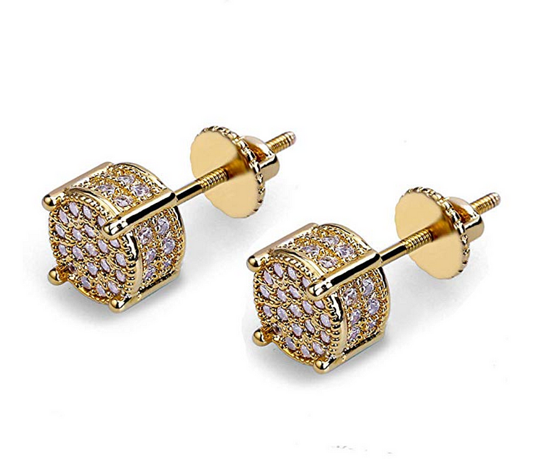 7MM Iced Out Round Stud Mens Earrings Jewelry-VESSFUL