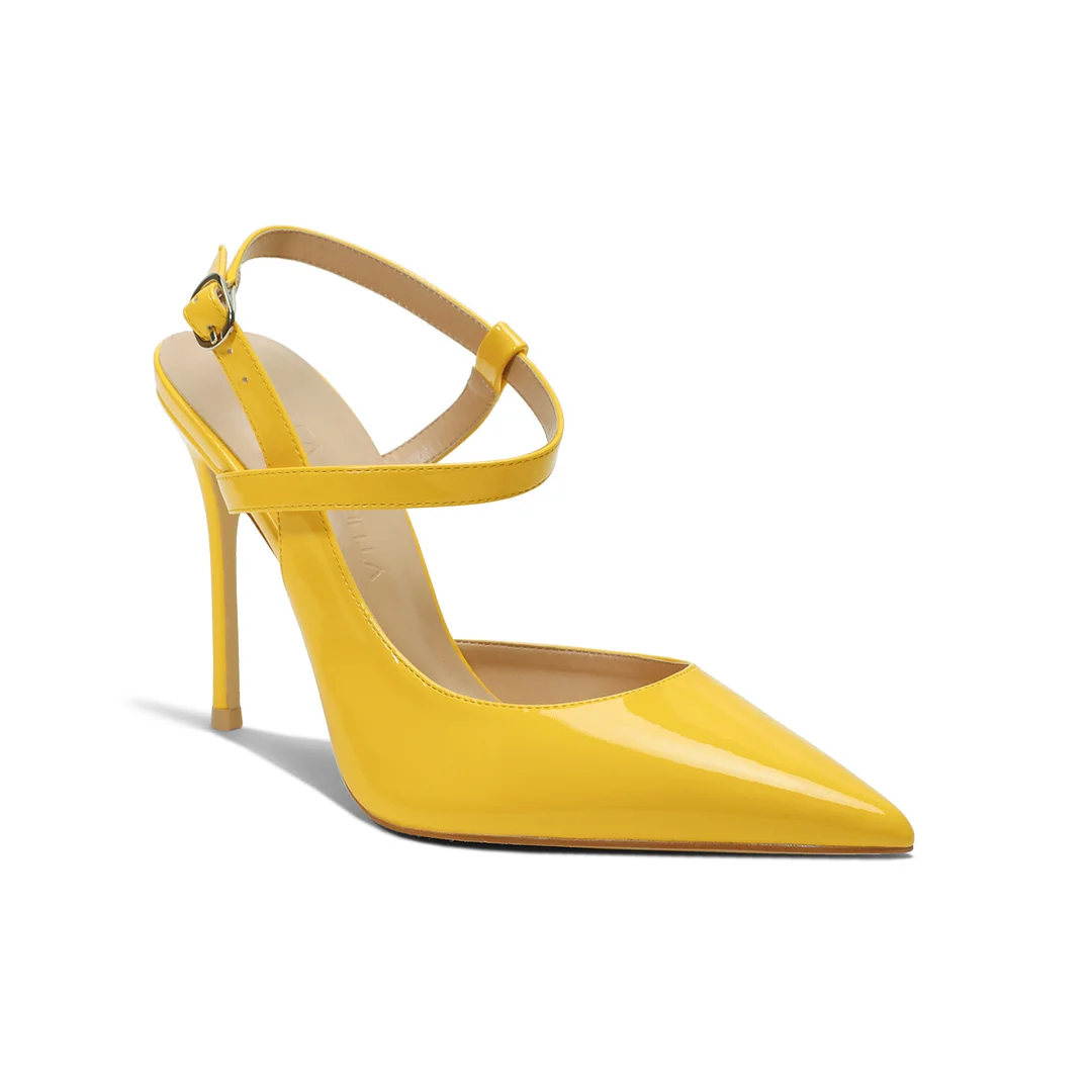 100mm Women Slingback Pumps Ankle Strap Jenlove Stiletto Mid Heel Close Pointed Toe Dress Shoes-MERUMOTE