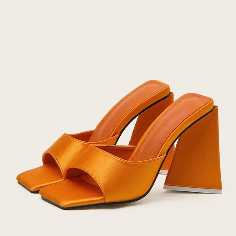 New Brand Mule Women Slippers Outdoor Fashion Design Triangle Strange Heels Summer Sandals Elegant Square Open Toe Party Shoes