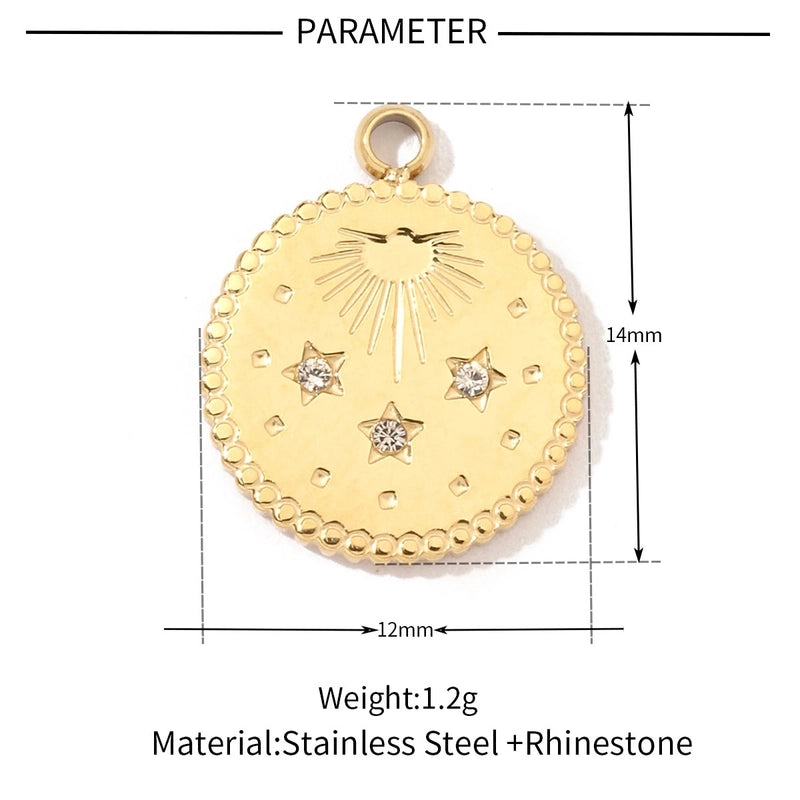 A Pack Of 3 201 Stainless Steel 18K Gold Plated Sun Star Polished Pendant