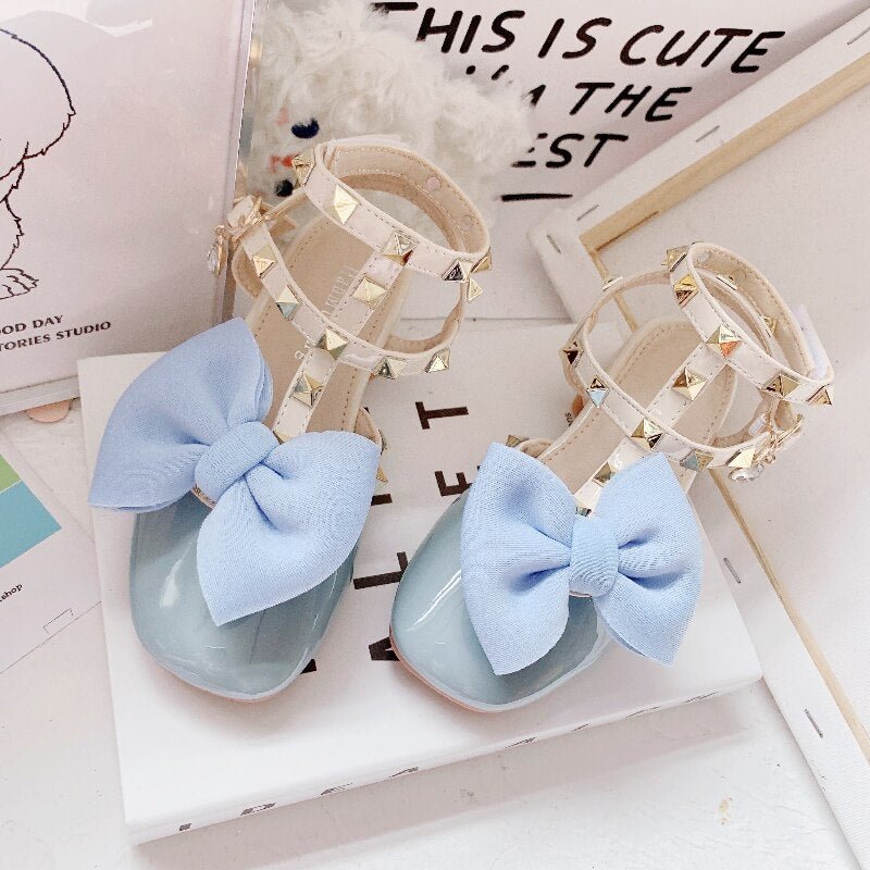  Girls Shoes Autumm Kids Fashion Rivet Bowtie Solid Mary Jane Princess Party Dance Dress High Top Middle Heel Soft Sole