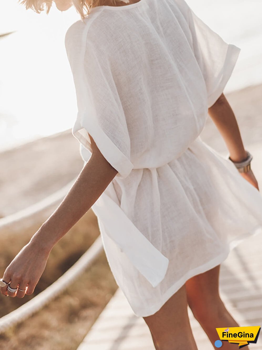 Breezy Leisure Pocketed Charming Belt Kimono Mini Dress