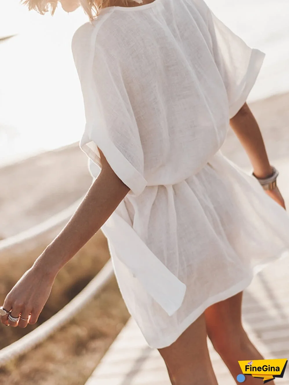 Breezy Leisure Pocketed Charming Belt Kimono Mini Dress