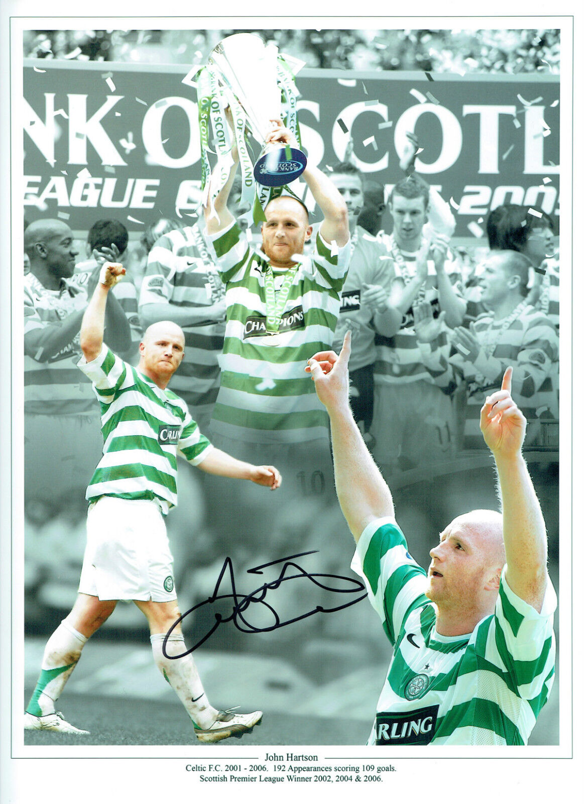 John HARTSON SIGNED Celtic Montage 16x12 Photo Poster painting Autograph COA AFTAL