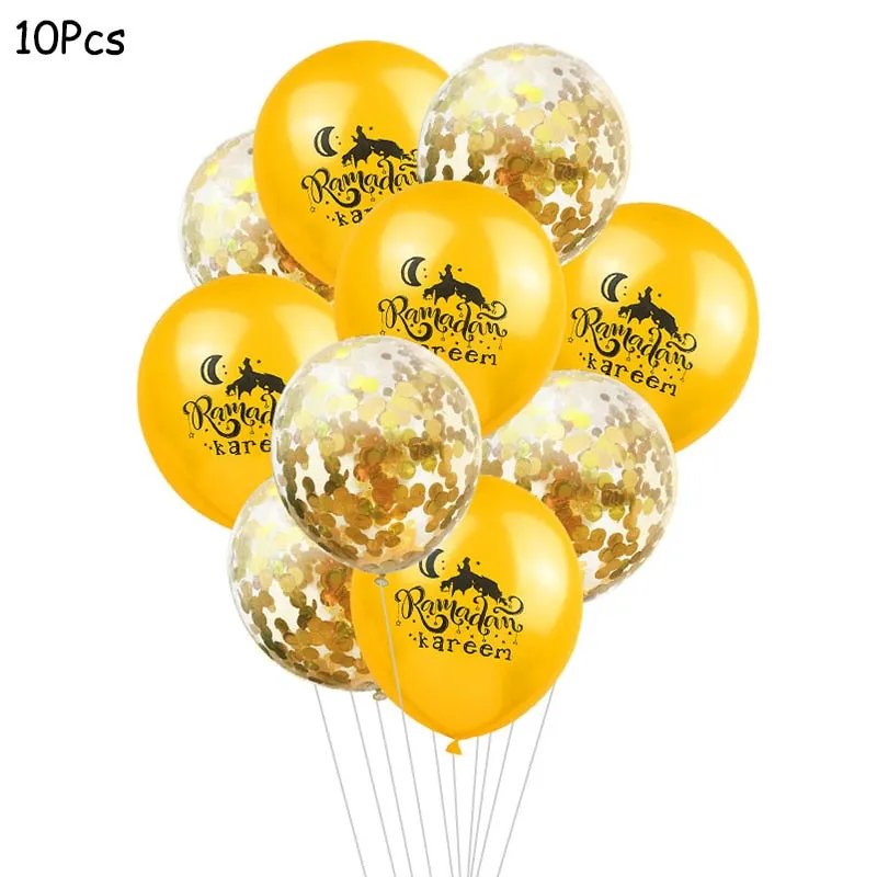 Ramadan Kareem Decoration Eid Mubarak Banner Balloons Disposable Tableware Set Ramadan Mubarak Muslim Islamic Party Decorations