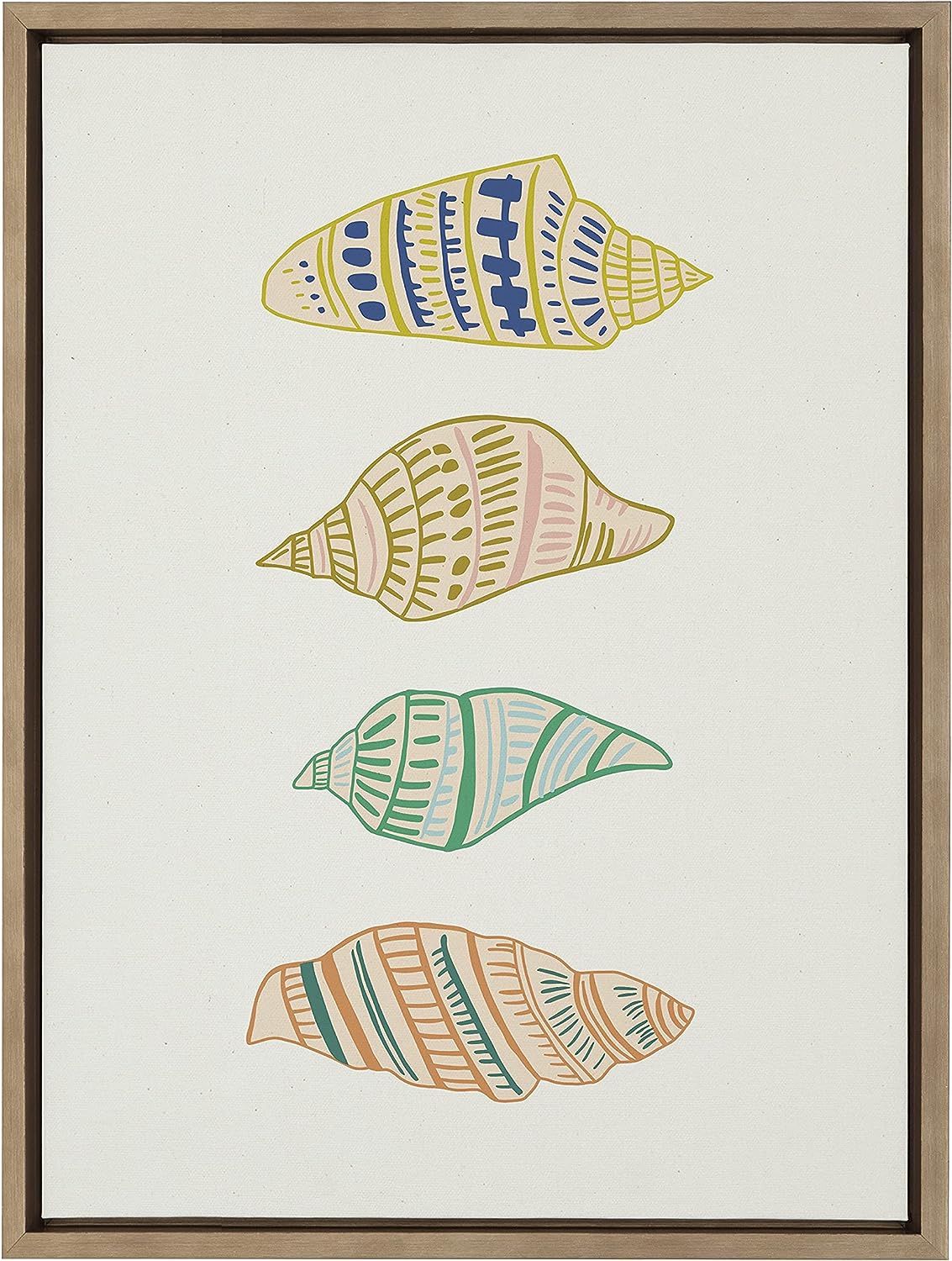 Kate and Laurel x Alicia Schultz Collaboration Ocean Treasures Framed Linen Textured Canvas Wall Art, 18x24 Gold, Decorative Coastal Shell Art for Wall