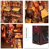 3D Wooden Puzzle Dollhouse with Sensor Light Bookshelf Insert Decor Mini Furniture Book Nook