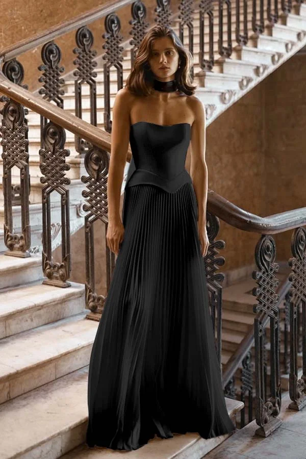Elegant Ivory Strapless Pleated Prom Dress With Long Scarf ZT0590