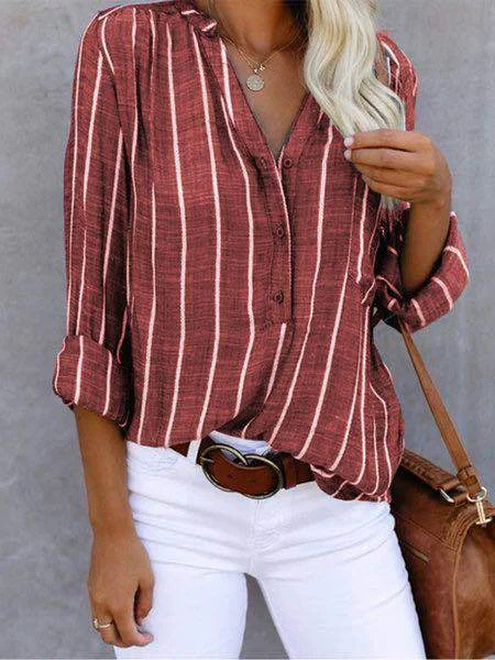 Women's Fashion Printed Striped Shirt Foreign Trade Shirt