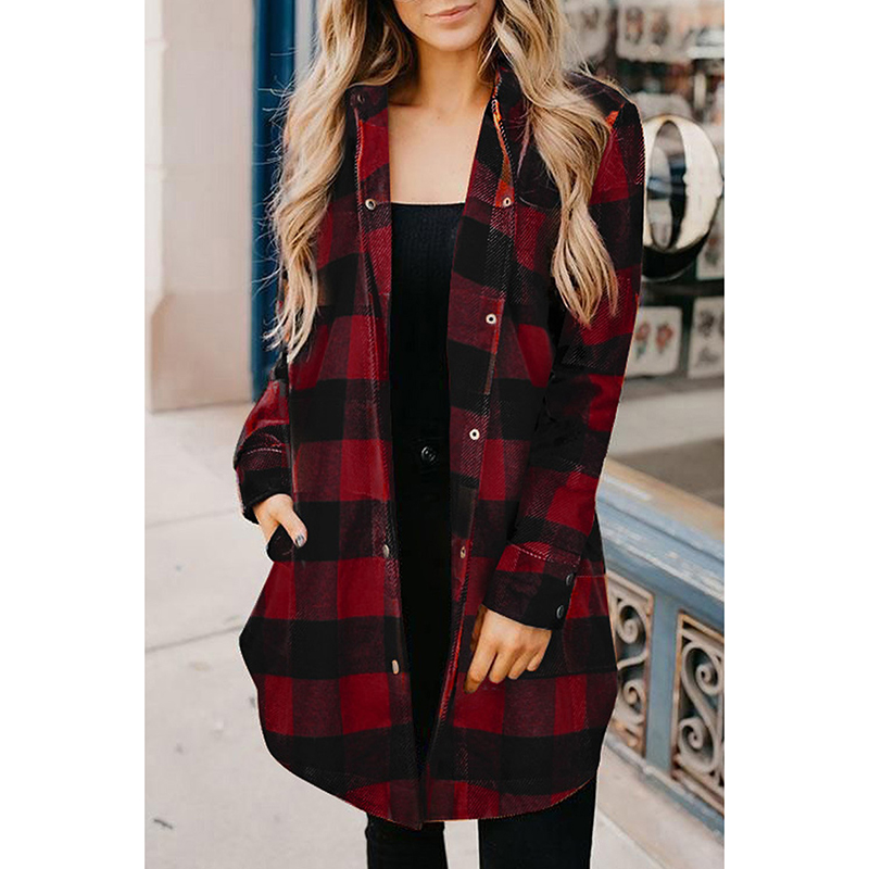Check Print Long Sleeve Shirt Coat wearshes