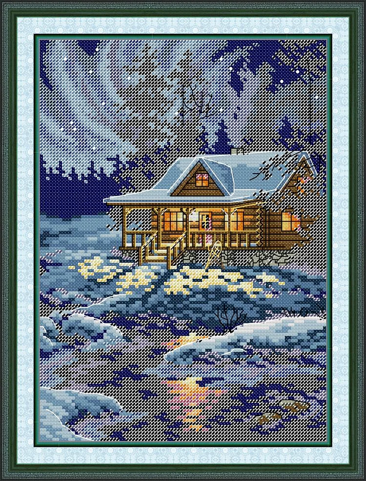 【Joy Sunday Brand】Moonlight Cottage (21*30cm) 11CT Stamped Cross Stitch gbfke