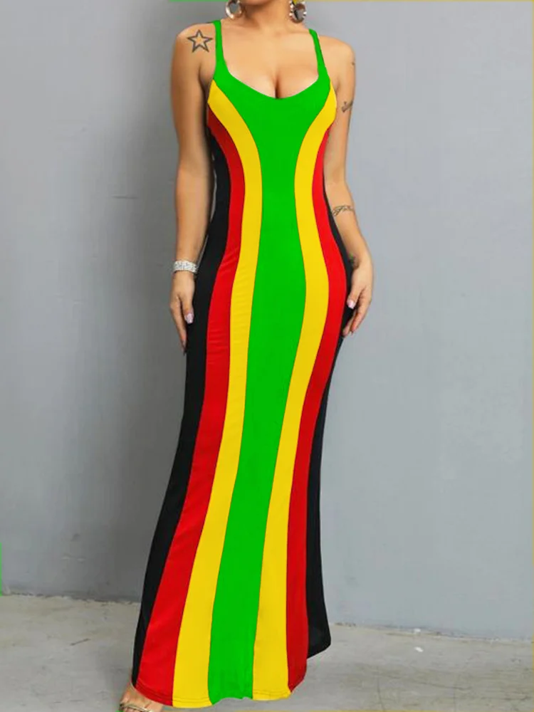 Wearshes Black Pride Rasta Color Print Maxi Dress