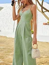 Solid Color V-Neck Backless Loose Spaghetti-Neck Casual Jumpsuit