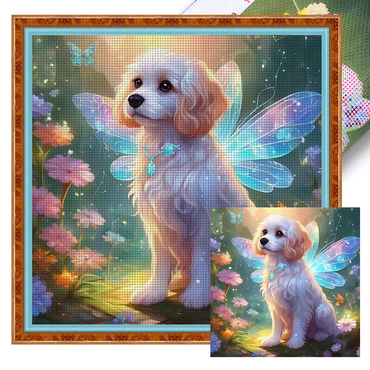 Butterfly Puppy 11CT Stamped Cross Stitch 40*40CM