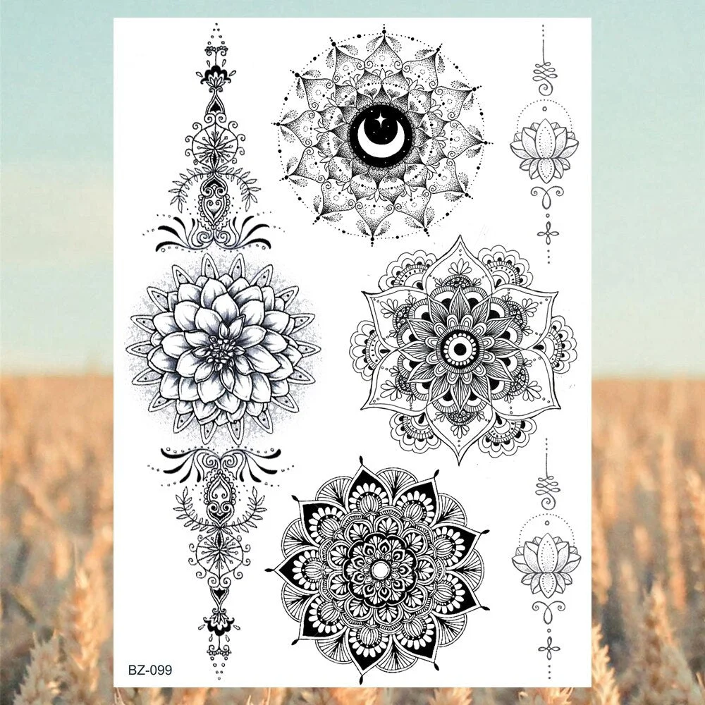 Black Henna Lotus Pendant Underboob Mandala Feather Temporary Tattoos For Women Adult Butterfly Whale Fake Tattoo Arm Tatoo
