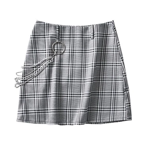 Gray Plaid Chain Skirt