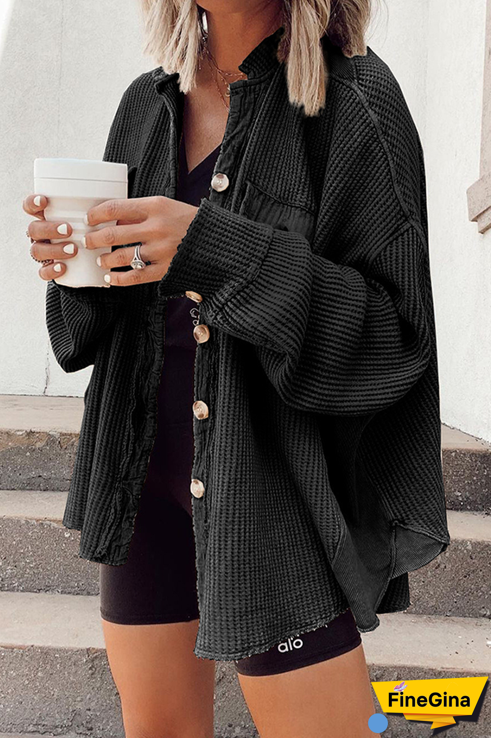 Casual Solid Split Joint Buckle Mandarin Collar Tops(4 Colors)