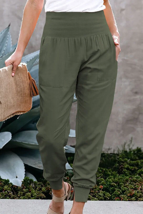 Casual Solid Color Slit Pants