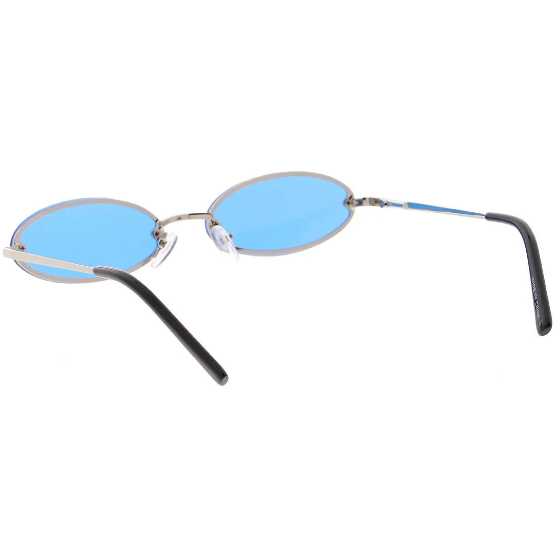 Retro Small Rimless Oval glasses Slim Arms Color Tinted Lens 54mm