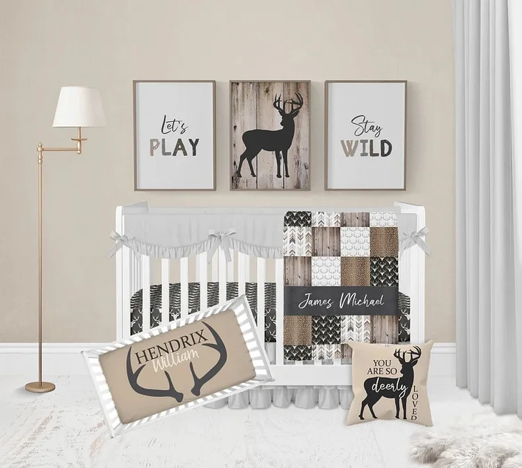 Personalized Woodland Deer Crib Bedding Set|Bed47