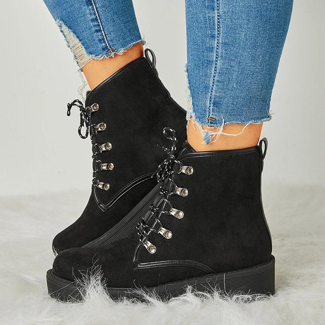 Women Trendy Suede Lace-Up Snow Boots