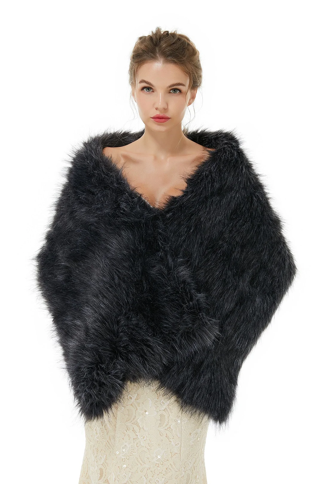 Bellasprom Fashion Black Winter Faux Fur Wedding Wrap Shawl for Brides Bellasprom